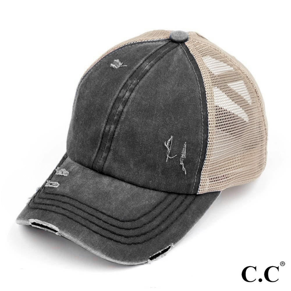 CC Distressed Criss Cross Ponytail PonyCap (Asst. Colors) - The Hottest Cap Of The Season