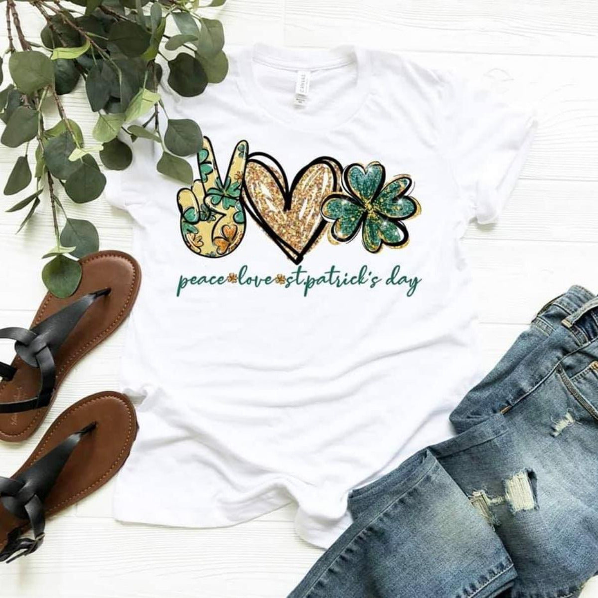 PREORDER - Peace Love St Patricks Day Boutique Soft Tee - White