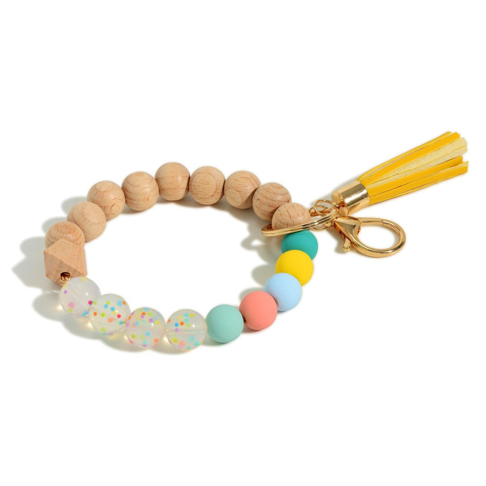 Wood + Rubber Beaded Keyring Bangle - Multi
