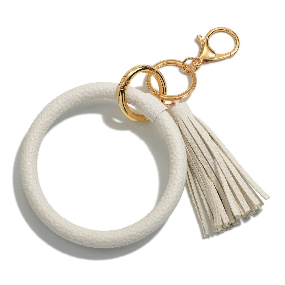 Faux Leather Keyring Bangle - White
