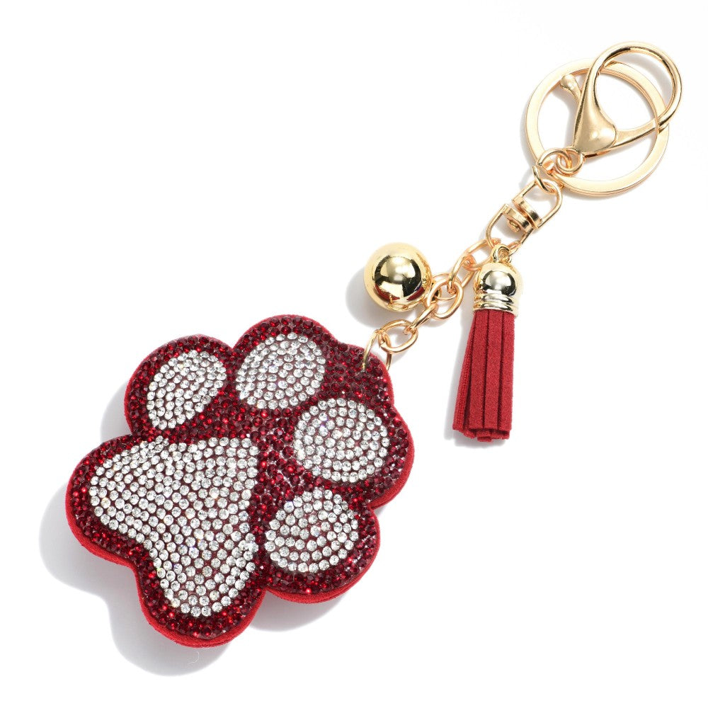 Red Paw Print Crystal Puffy Keychain Purse Charm