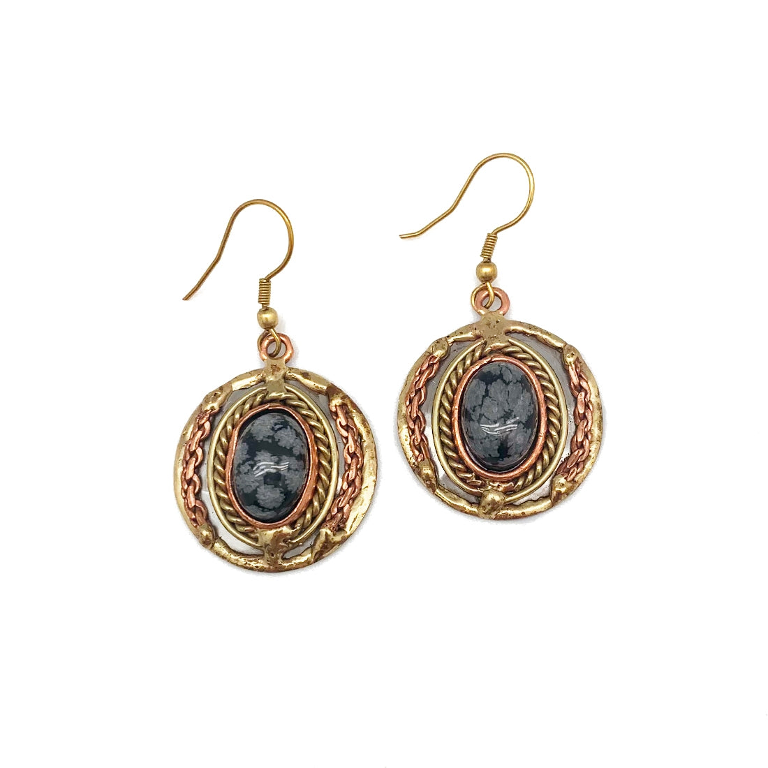 FINAL SALE - Anju Jewelry Snowflake Obsidian Mixed Metal Earrings