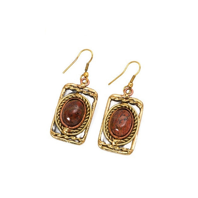 FINAL SALE - Anju Jewelry Unakite Stone Mixed Metal Earrings