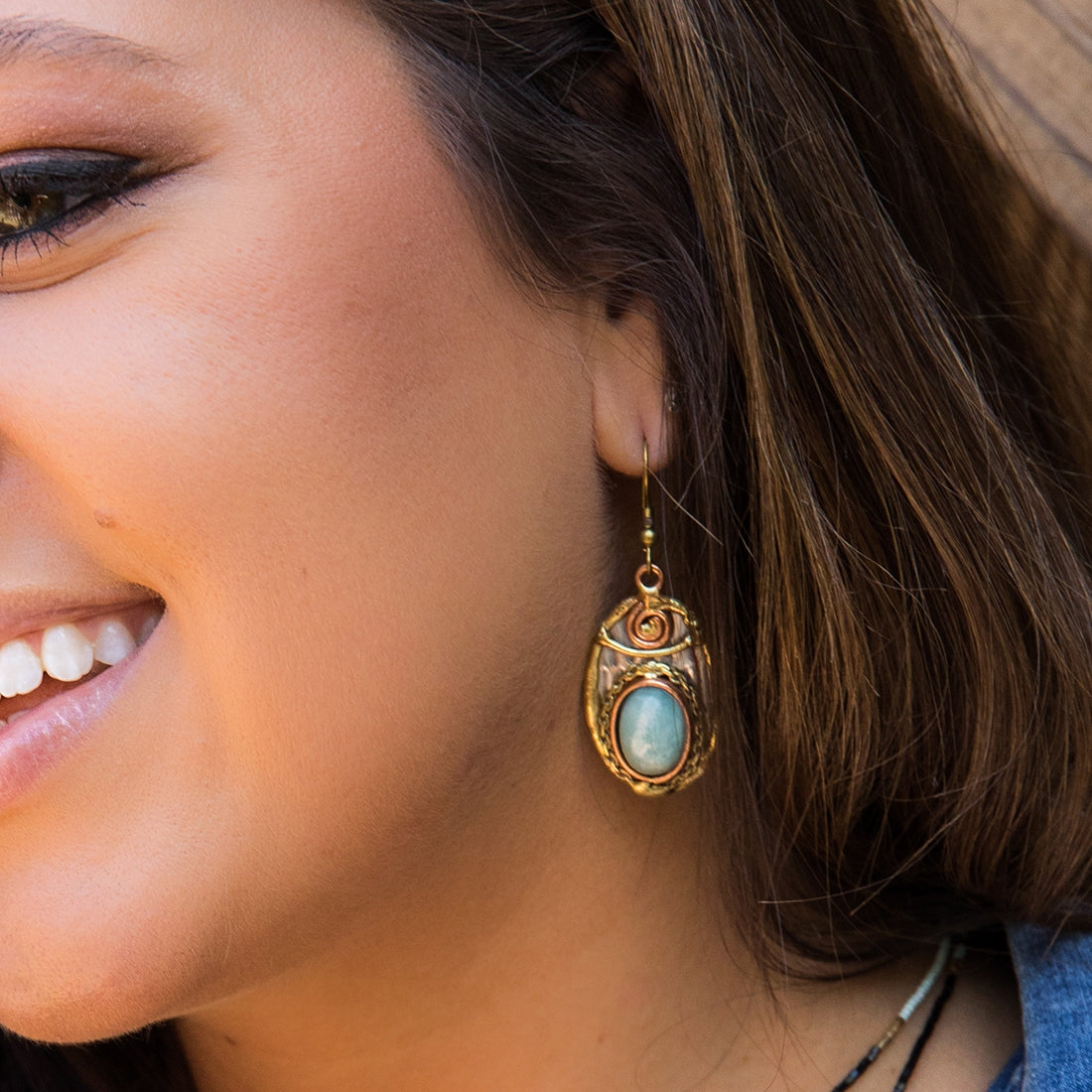 FINAL SALE - Anju Jewelry Amazonite Stone Mixed Metal Earrings