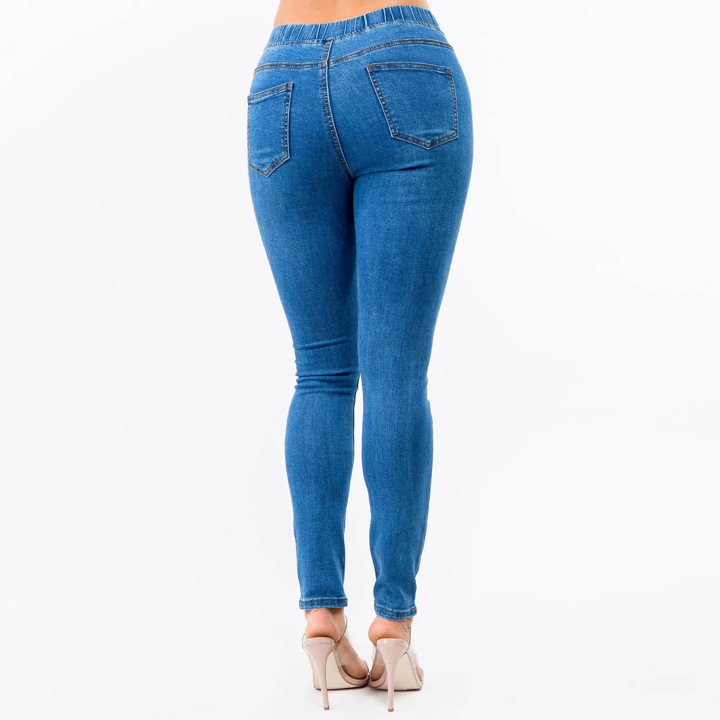 Curvy Distressed Knee Skinny Stretch Denim Drawstring Jogger - Dark Blue