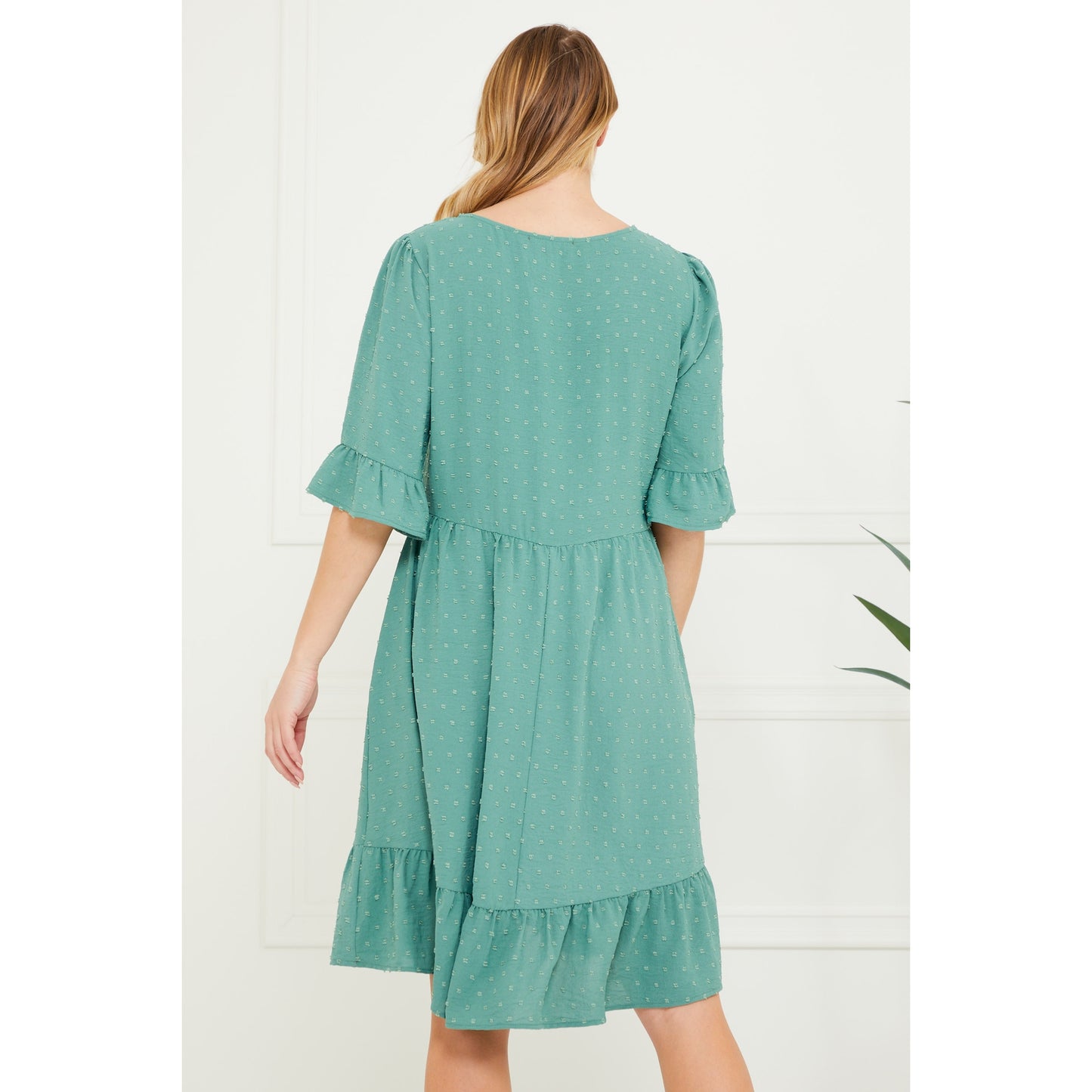 The Railynn Green Woven Textured Babydoll Dress - USA Made
