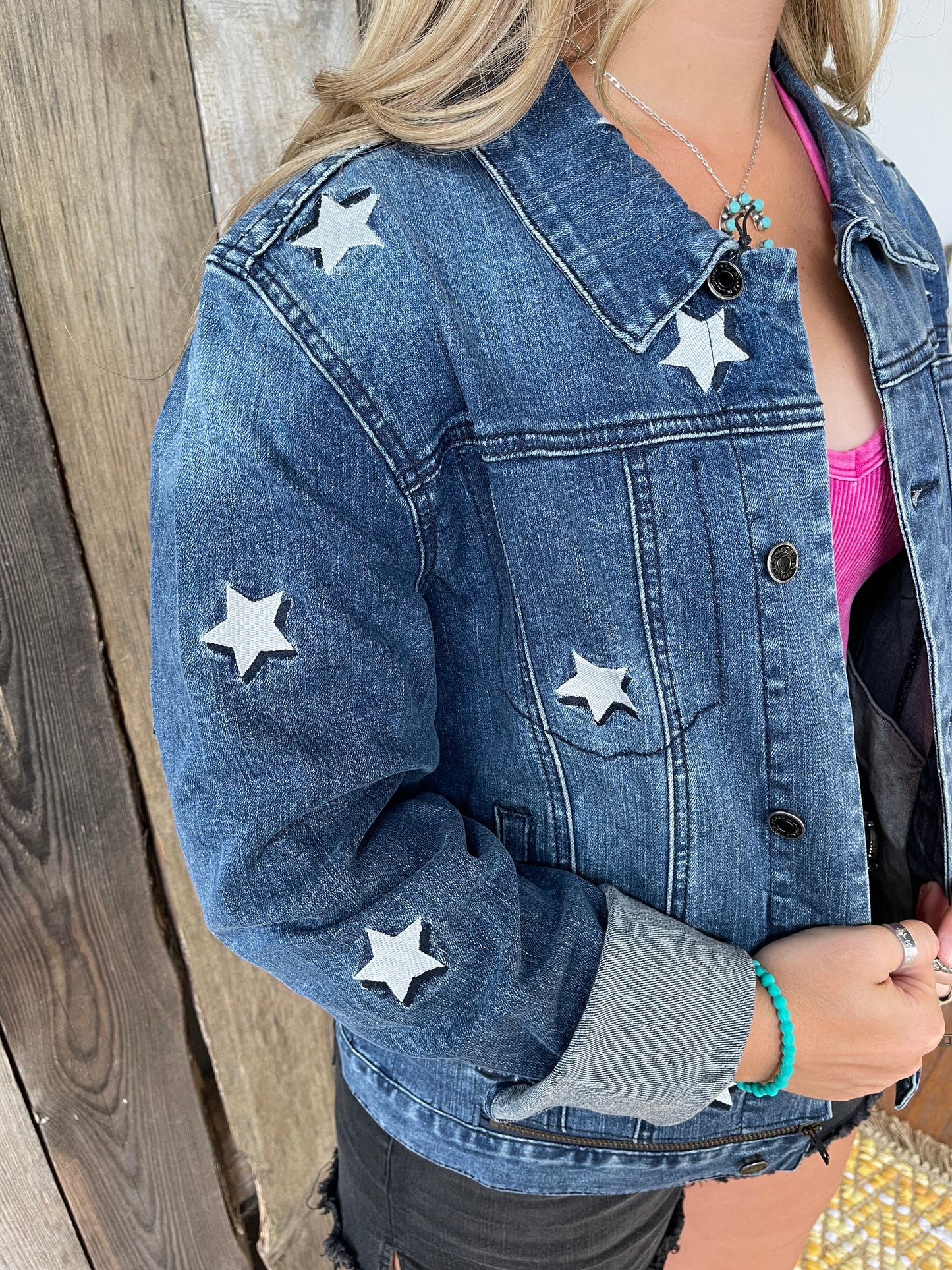 FINAL SALE - The Kennedy Embroidered Star Denim Trucker Jacket