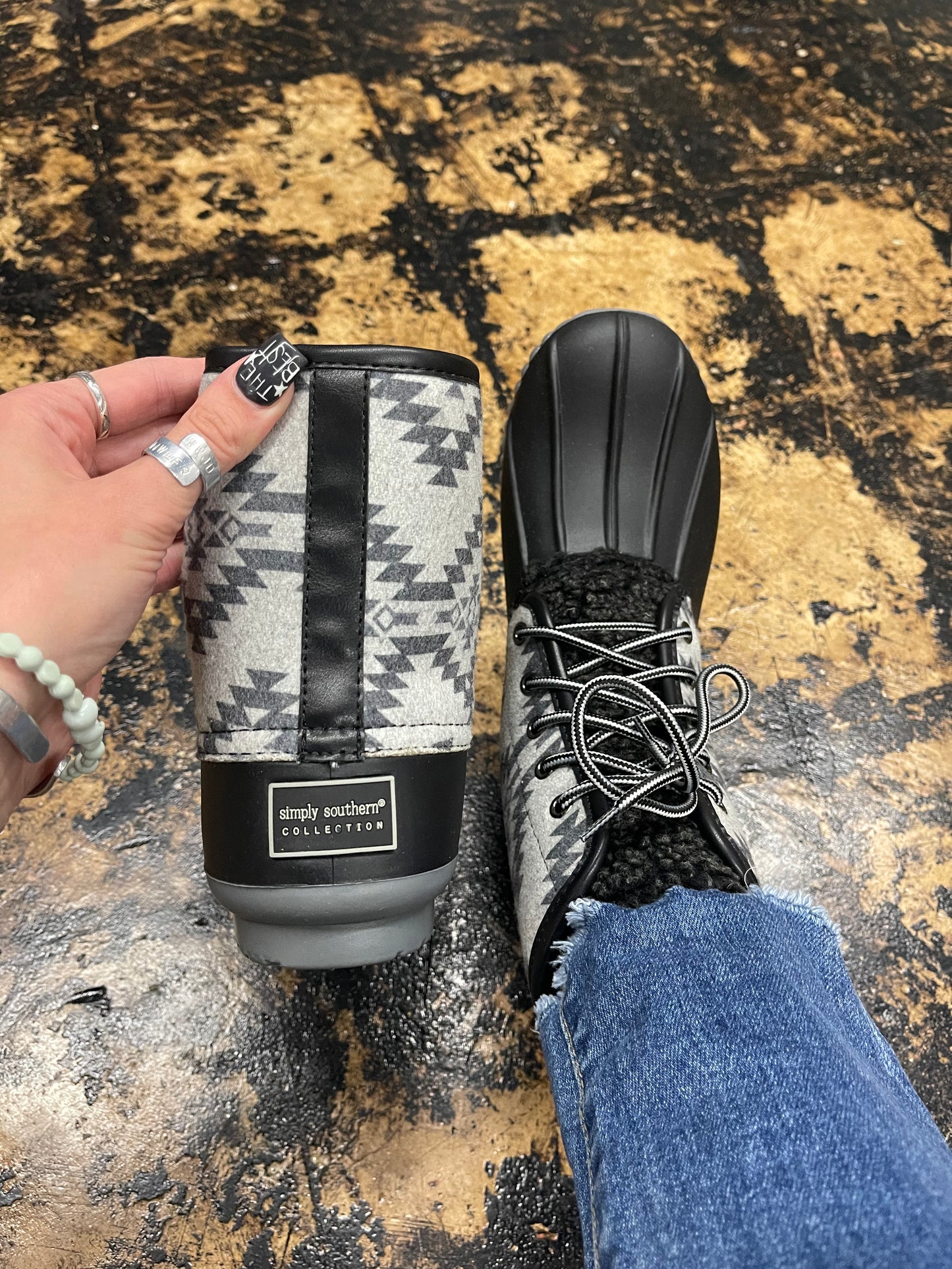 FINAL SALE - Simply Southern - Lace Up Duck Boots - Aztec