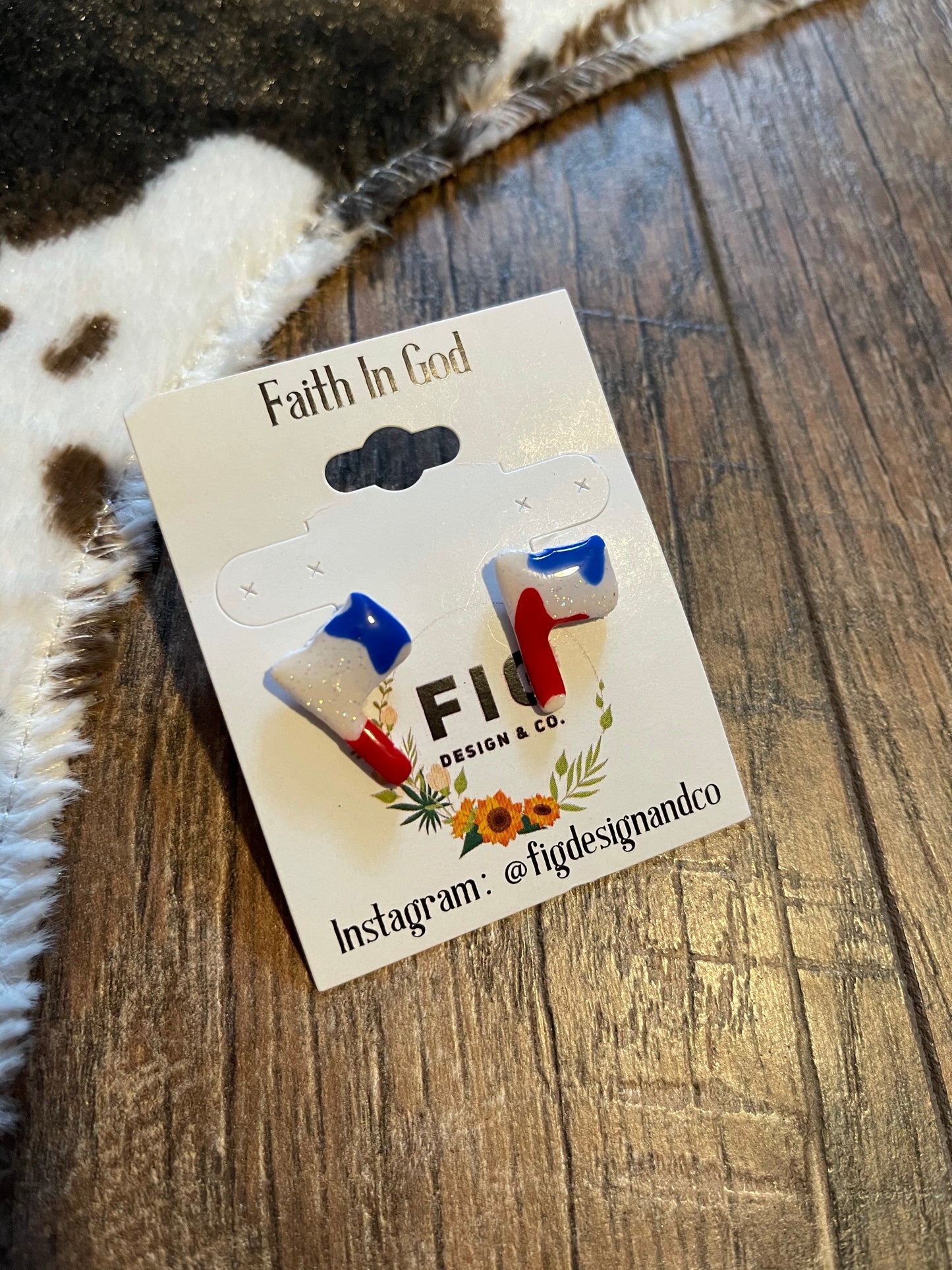 FINAL SALE - FIG // Handmade Clay Earrings - Red, White, & Blue Flag Studs