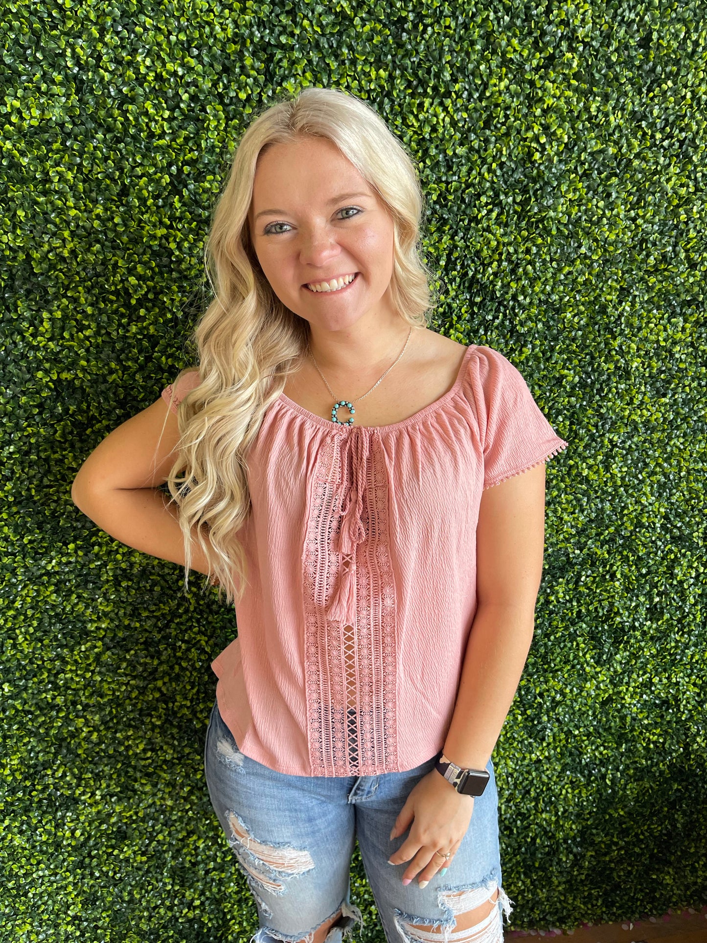 FINAL SALE - The Enna Lace Detail Pink Boho Blouse