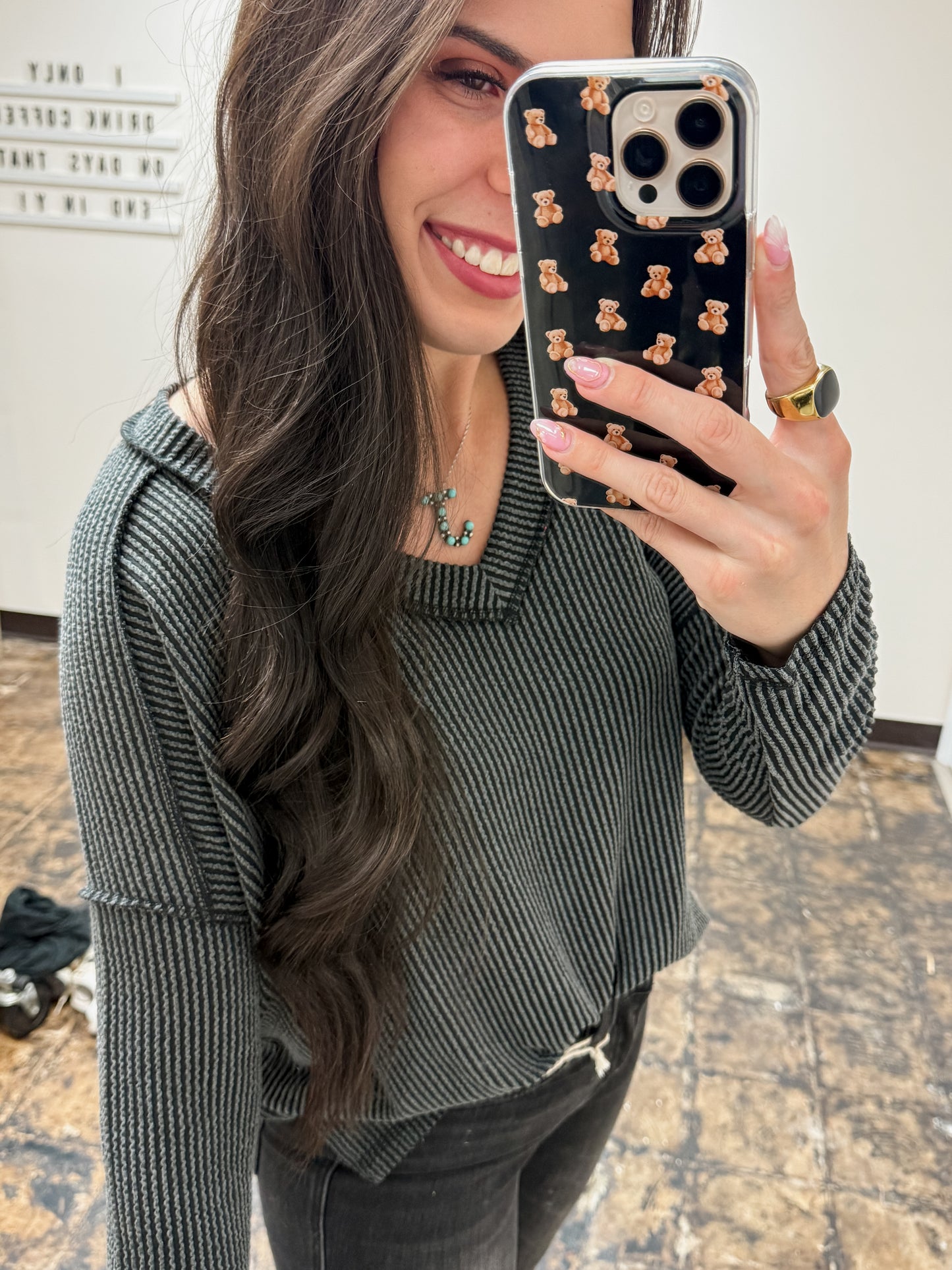 The Ansleigh Corded Long Sleeve Top - Charcoal