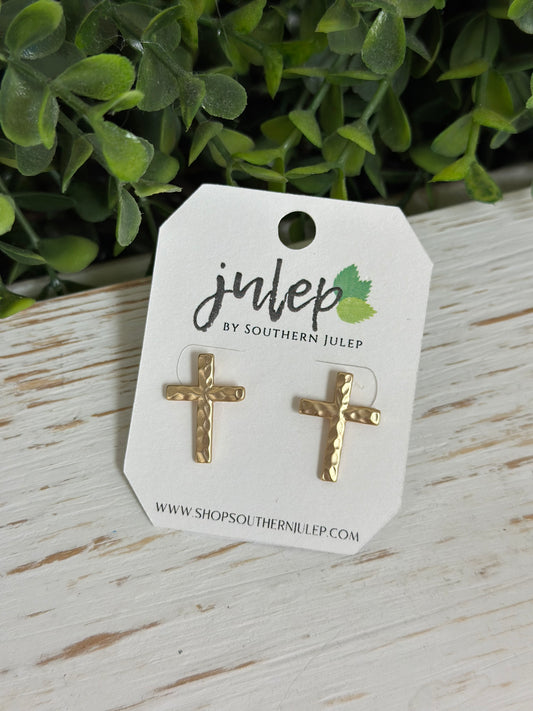 The Bekah Cross Earrings - Hammered Gold