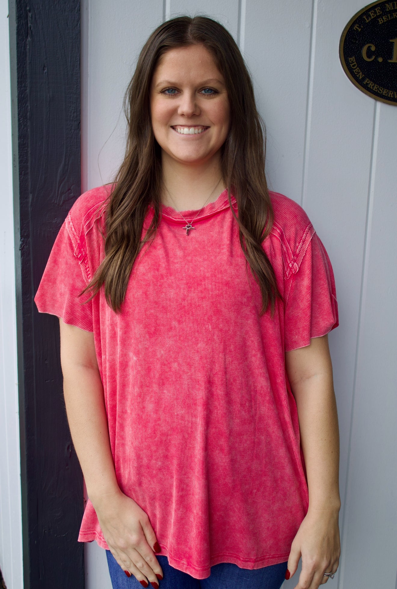 The Carmina Washed Ribbed Tee - Hot Pink