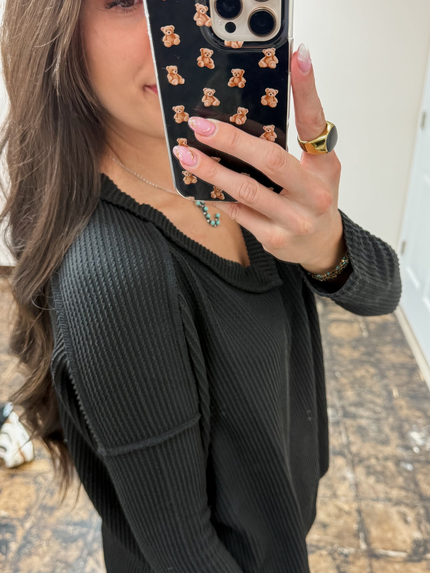 The Ansleigh Corded Long Sleeve Top - Black