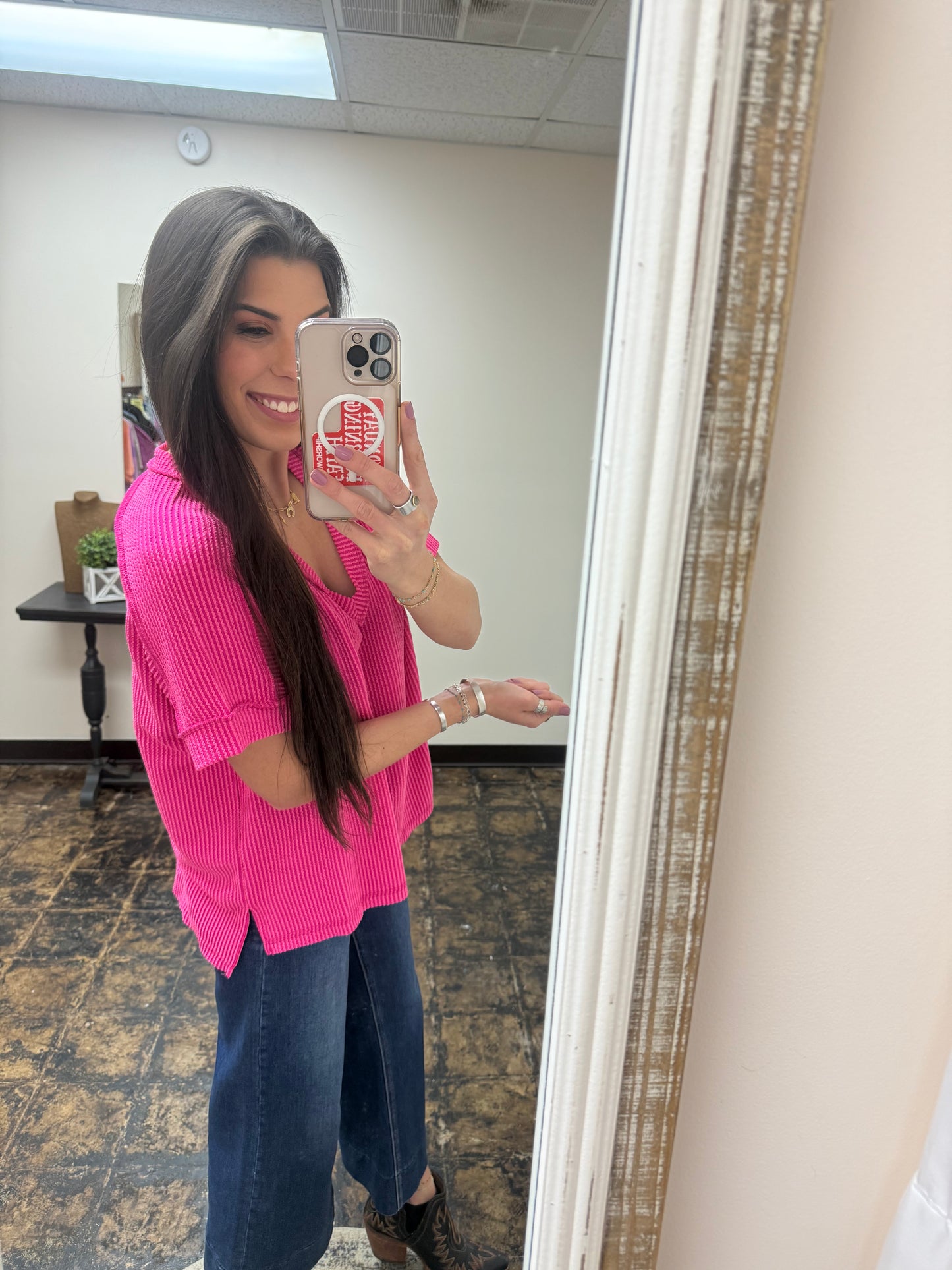 The Roxie Corded Top - Neon Hot Pink