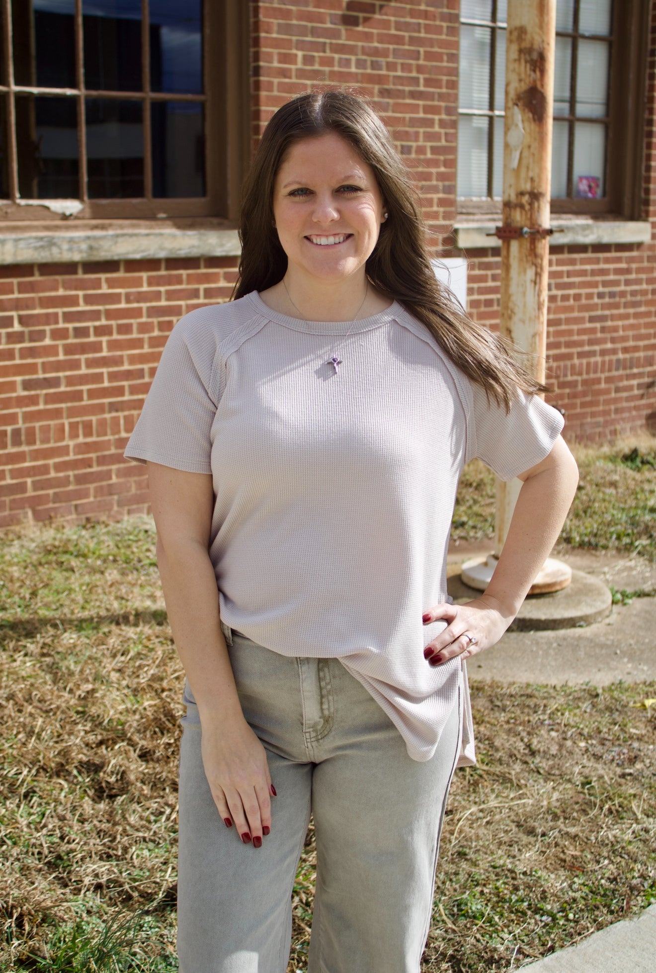 CURVY - The Jacey Waffle Knit Top - Sand Beige