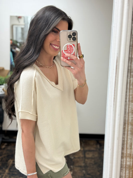 The Roxie Corded Top - Cream