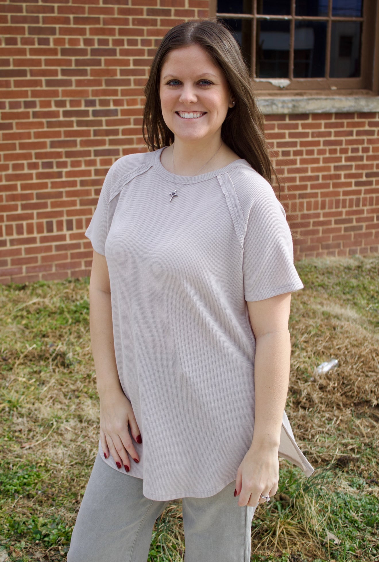 CURVY - The Jacey Waffle Knit Top - Sand Beige