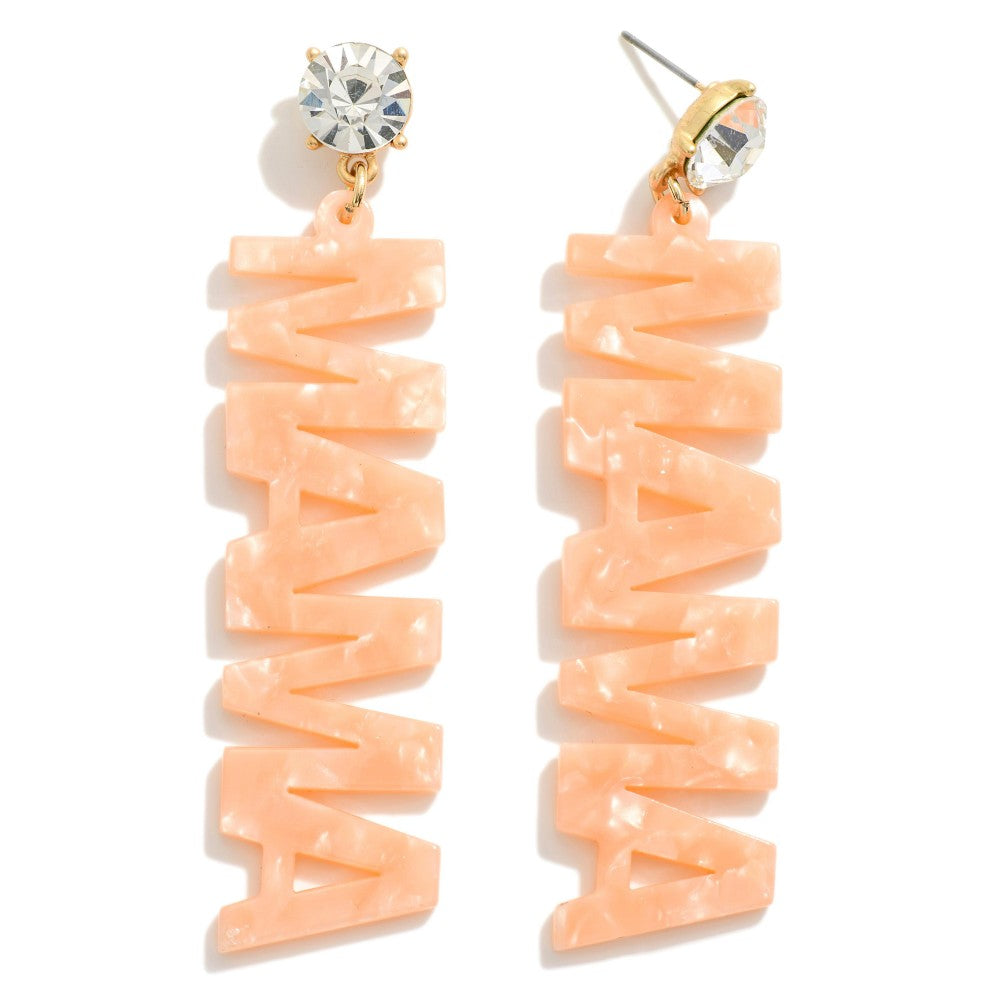 The Mama Stud Earrings - Peach/Rhinestones