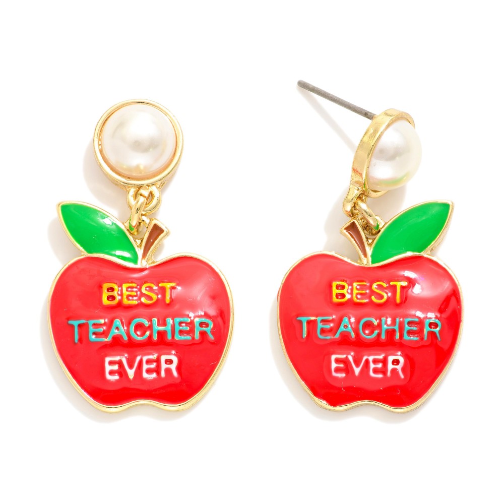 The Best Teacher Ever Apple Earrings