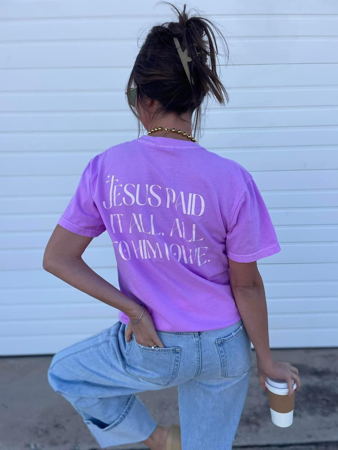 The Jesus Paid It All Tee - Neon Lavender