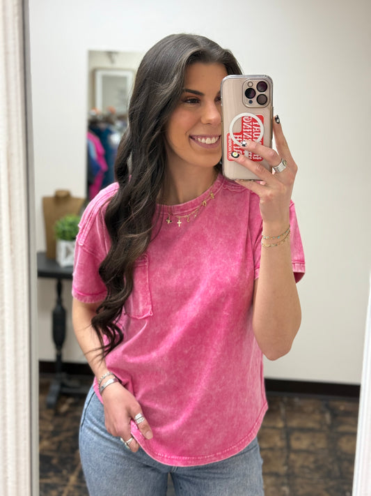 The Molly Acid Wash Tee - Hot Pink