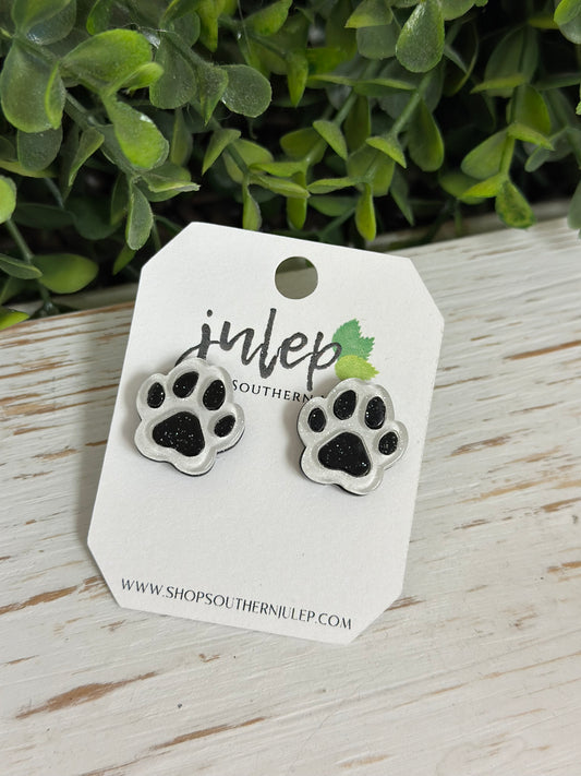 The Paw Print Studs - Black on White