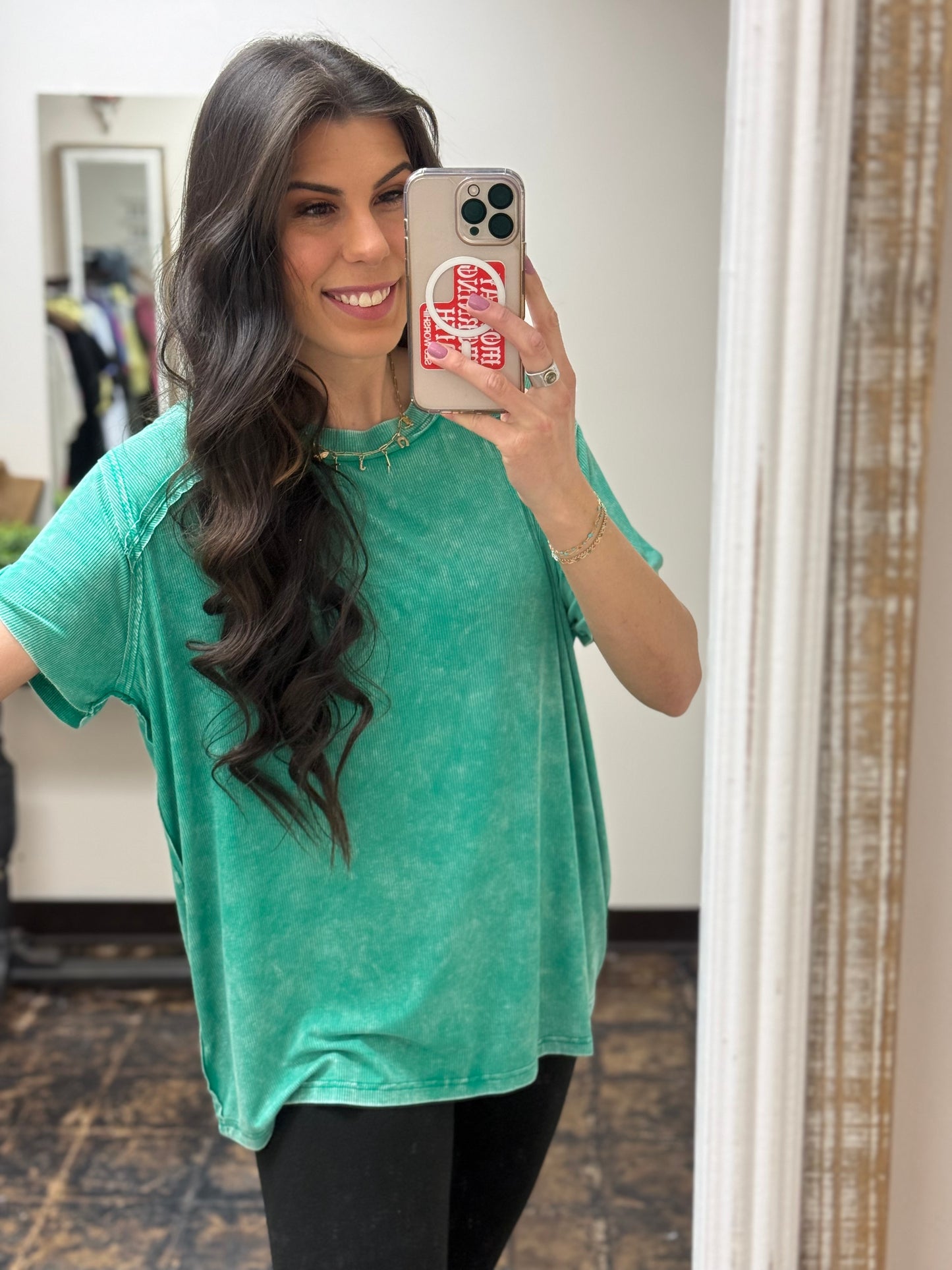 The Carmina Washed Ribbed Tee - Kelly Green