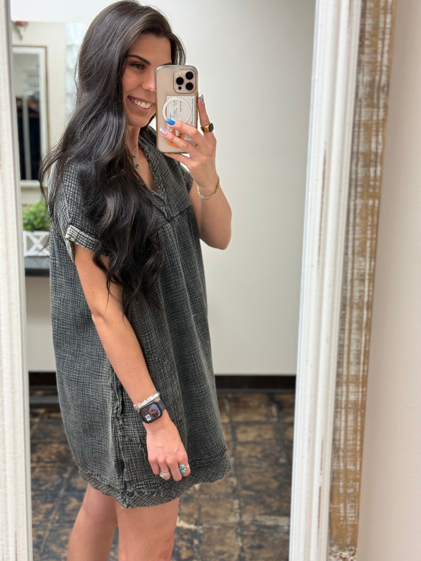The Danielle Gauze V-Neck Dress - Ash Black