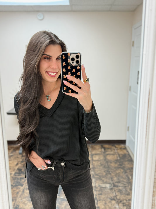 The Ansleigh Corded Long Sleeve Top - Black
