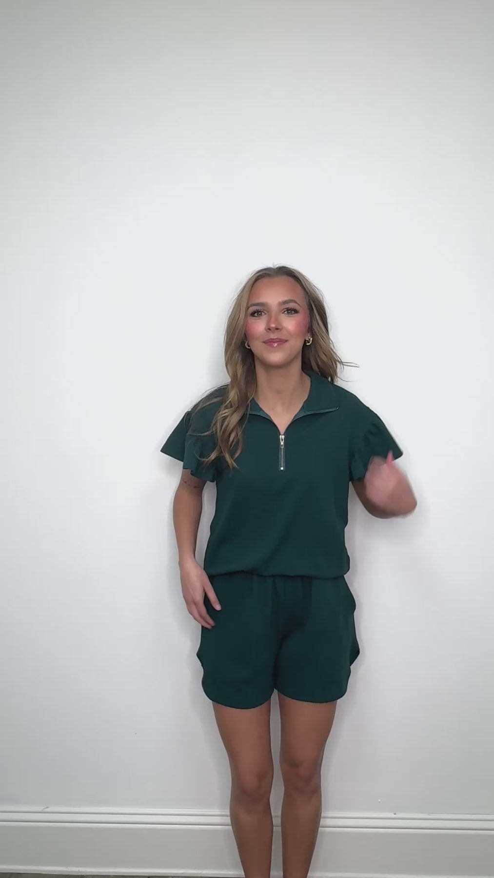The Halee Quarter Zip w/ Flutter Sleeves - Forest Green