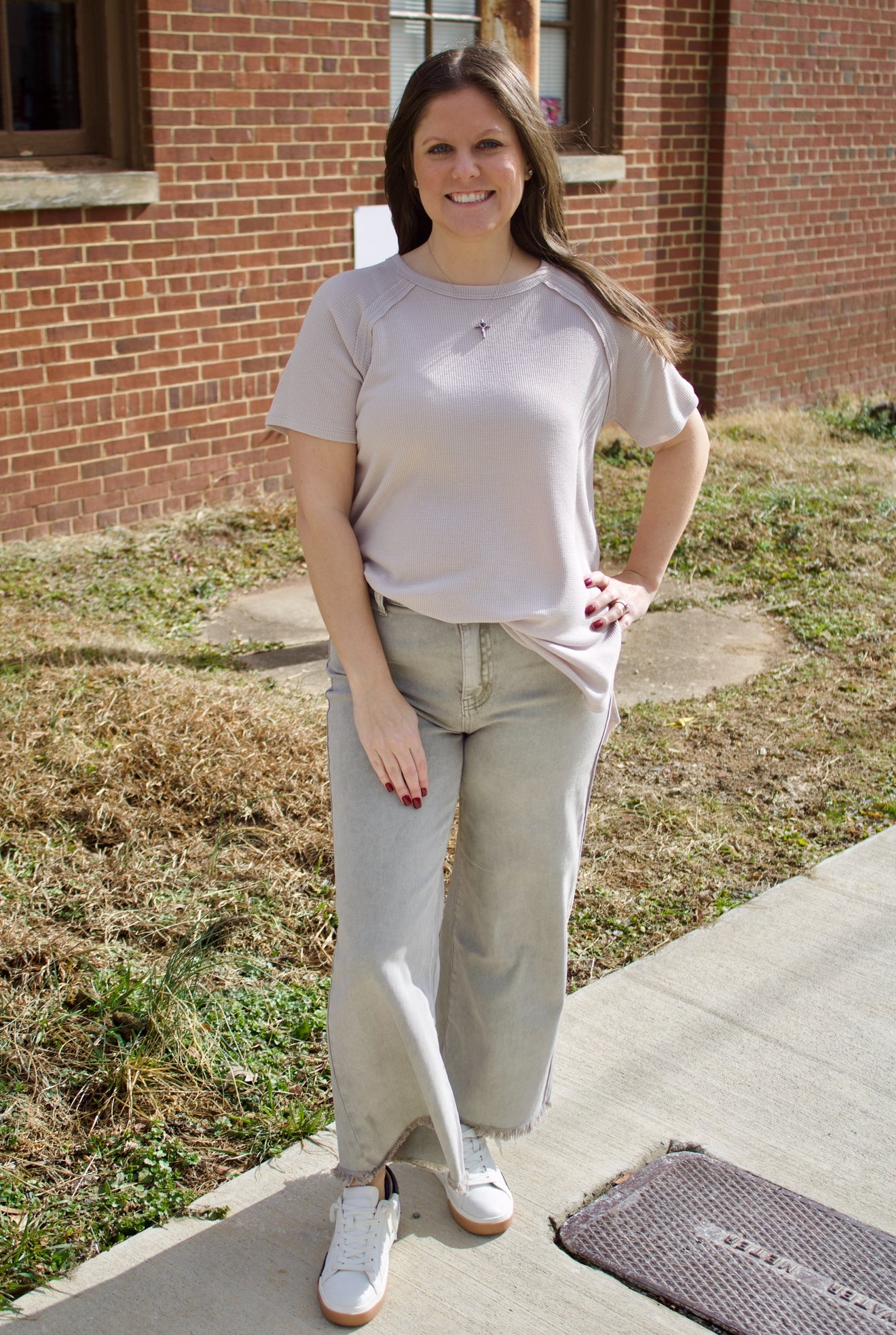 CURVY - The Jacey Waffle Knit Top - Sand Beige