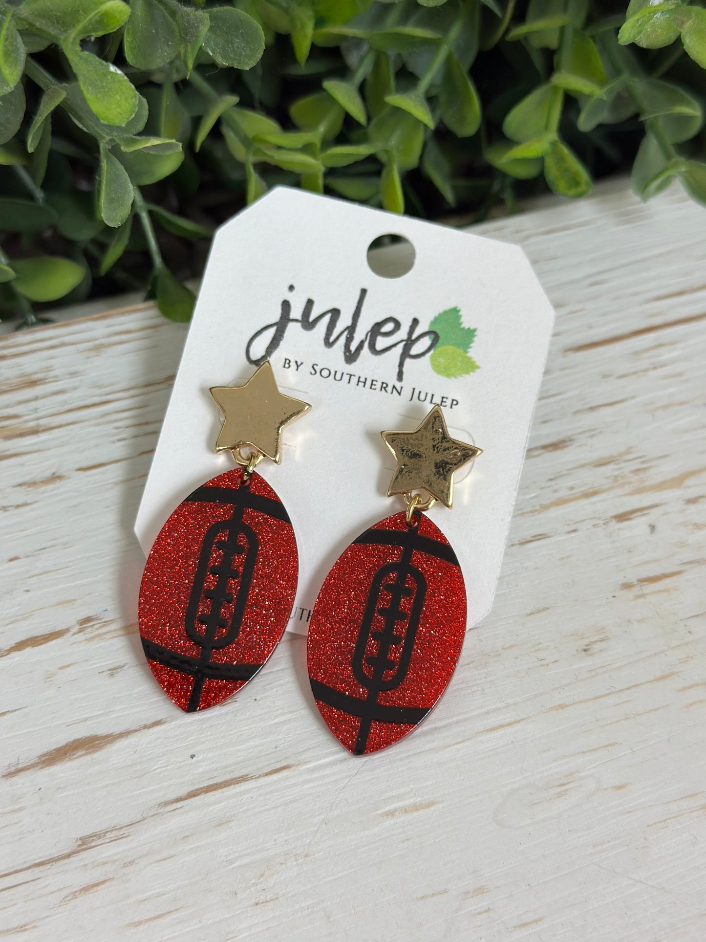 The Glitter Football Earrings - Red/Black