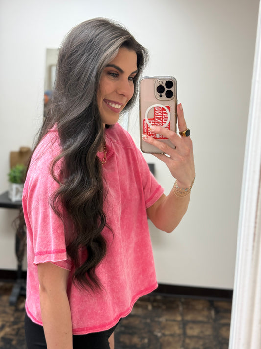 The Audrey Acid Wash Cropped Tee - Fuchsia