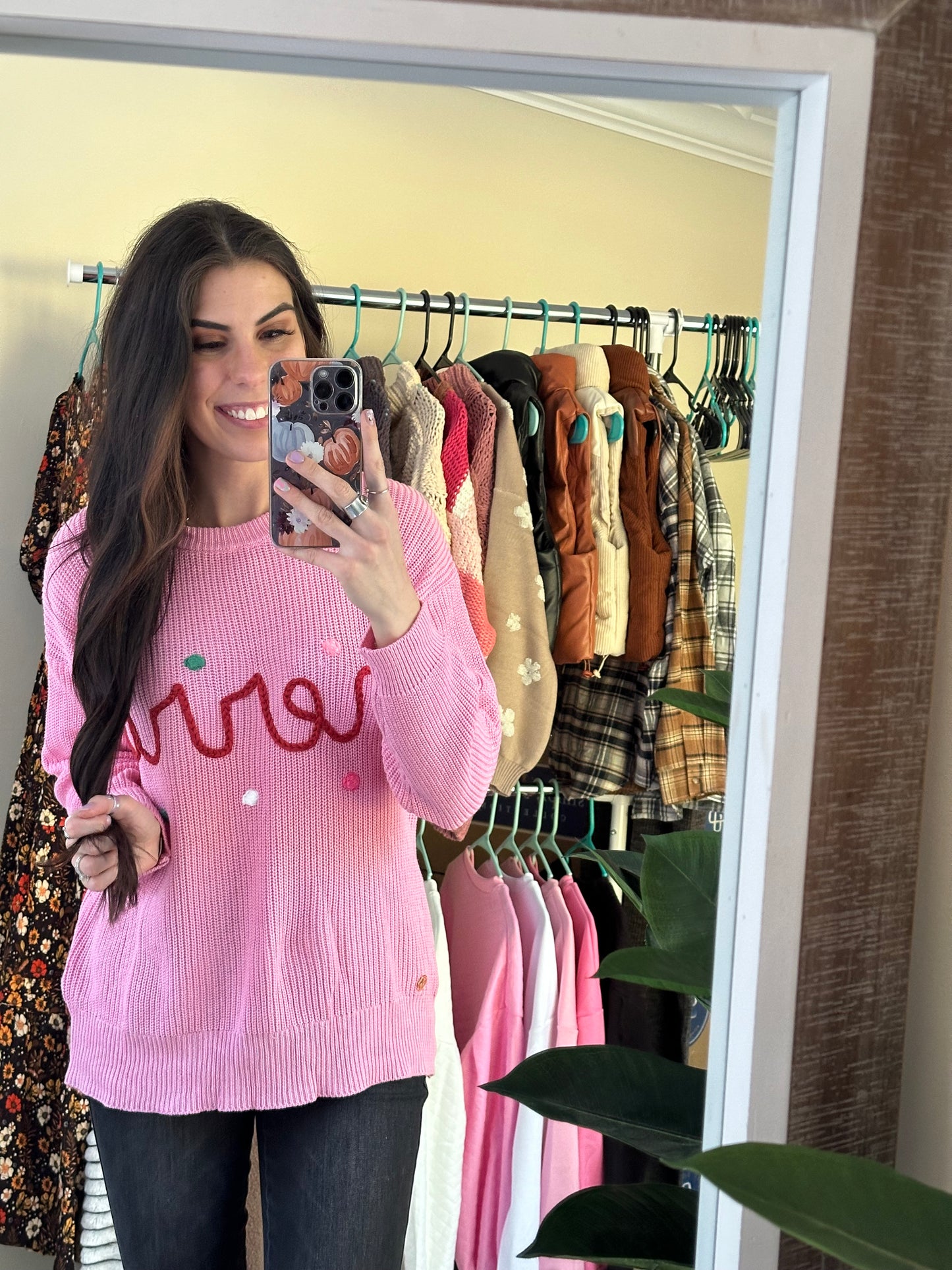 Simply Southern - Merry Embroidered Sweater - Pink