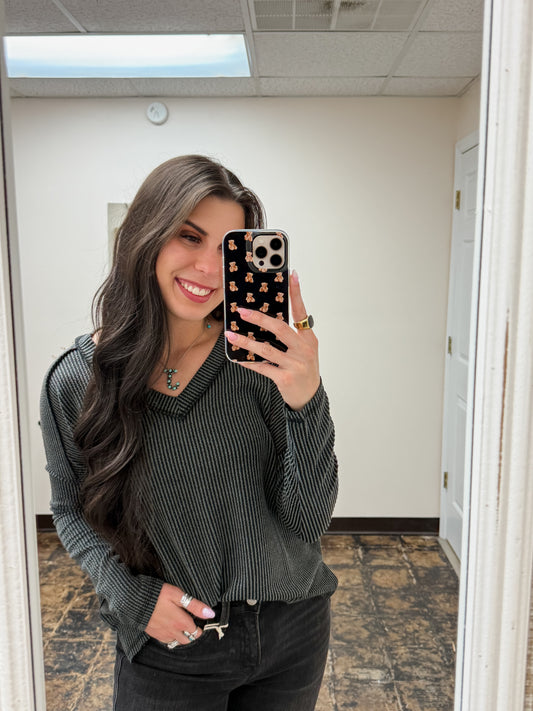 The Ansleigh Corded Long Sleeve Top - Charcoal