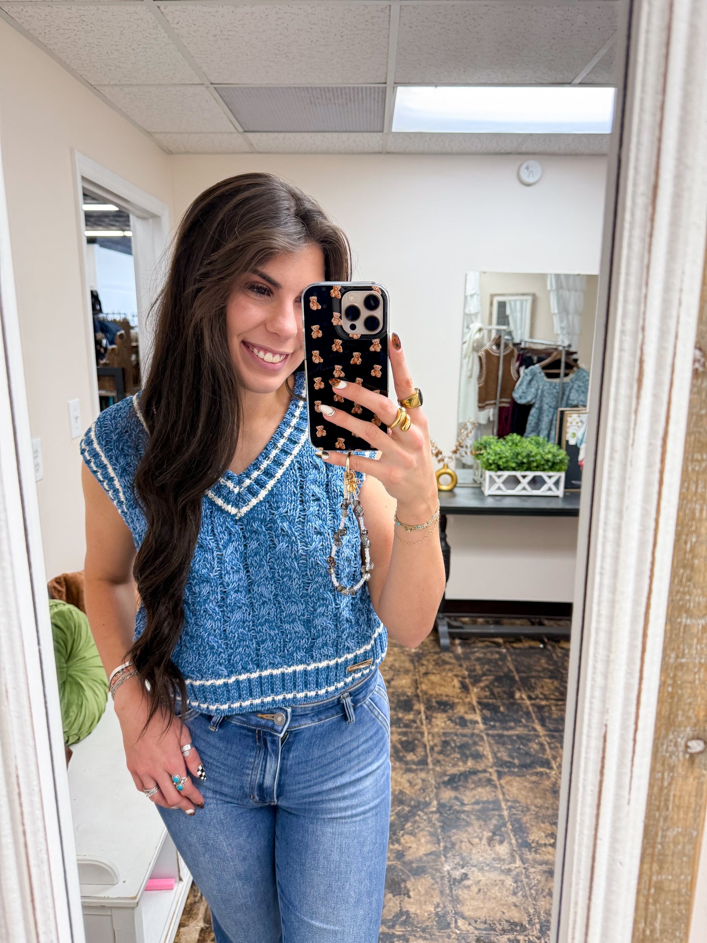 Simply Southern - Bliss Chenille Sweater Vest Top - Dark Blue - 2025