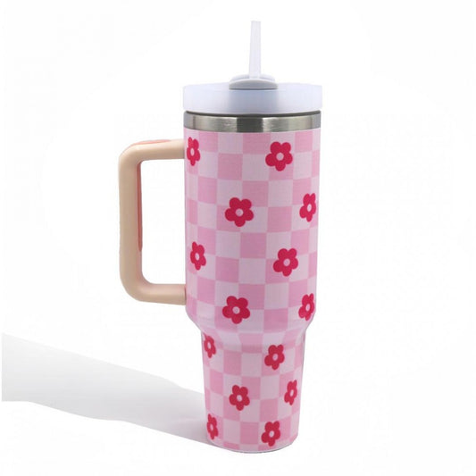 The Stanleigh 40oz Tumbler Cup - Checkered Pink Floral