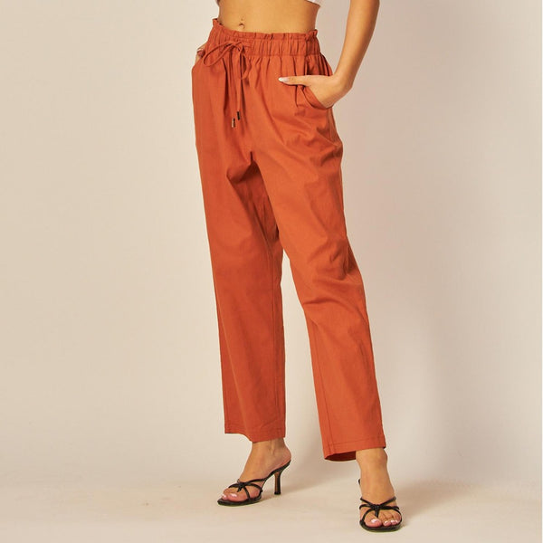 The Landry High-Waisted Linen Pants - Red Clay