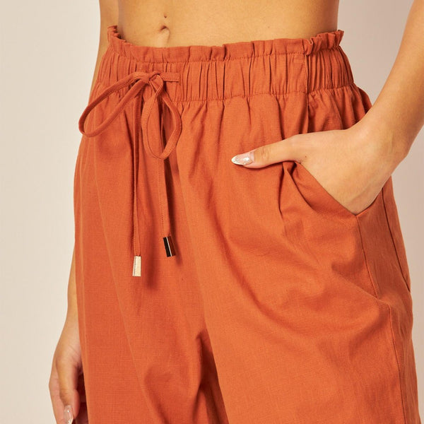 The Landry High-Waisted Linen Pants - Red Clay