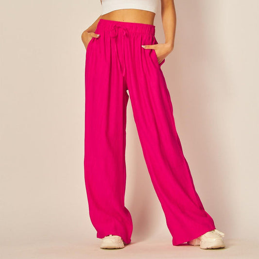 The Claire High-Waisted Textured Pants - Watermelon Pink