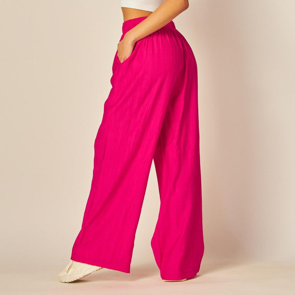 The Claire High-Waisted Textured Pants - Watermelon Pink