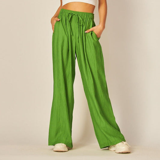 The Claire High-Waisted Textured Pants - Watermelon Green
