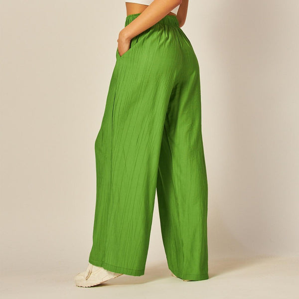 The Claire High-Waisted Textured Pants - Watermelon Green