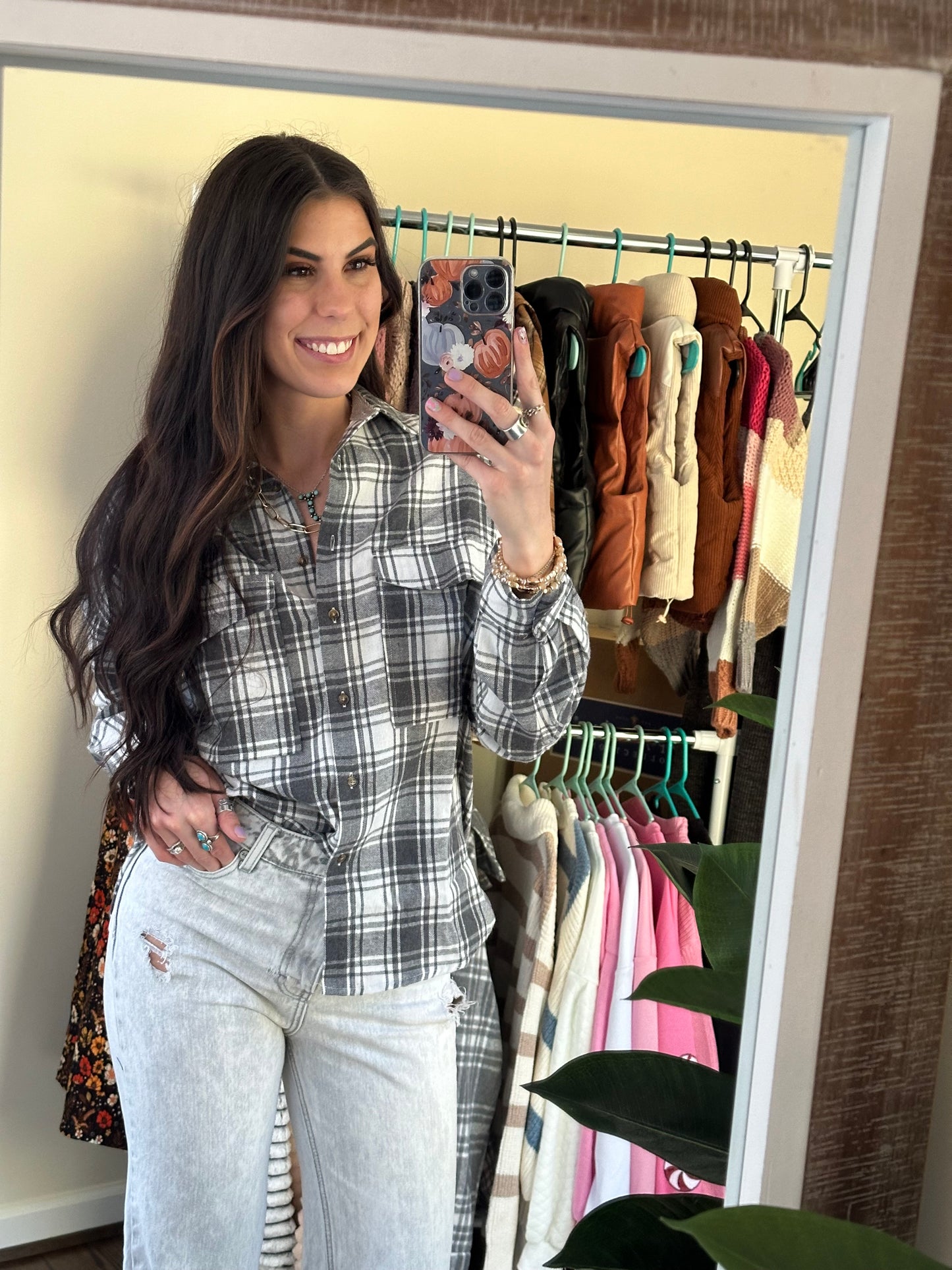 Simply Southern - Plaid Flannel Shirt - Gray