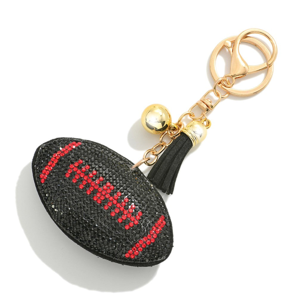 The Rhinestone Puff Football Keychain - Black/Red