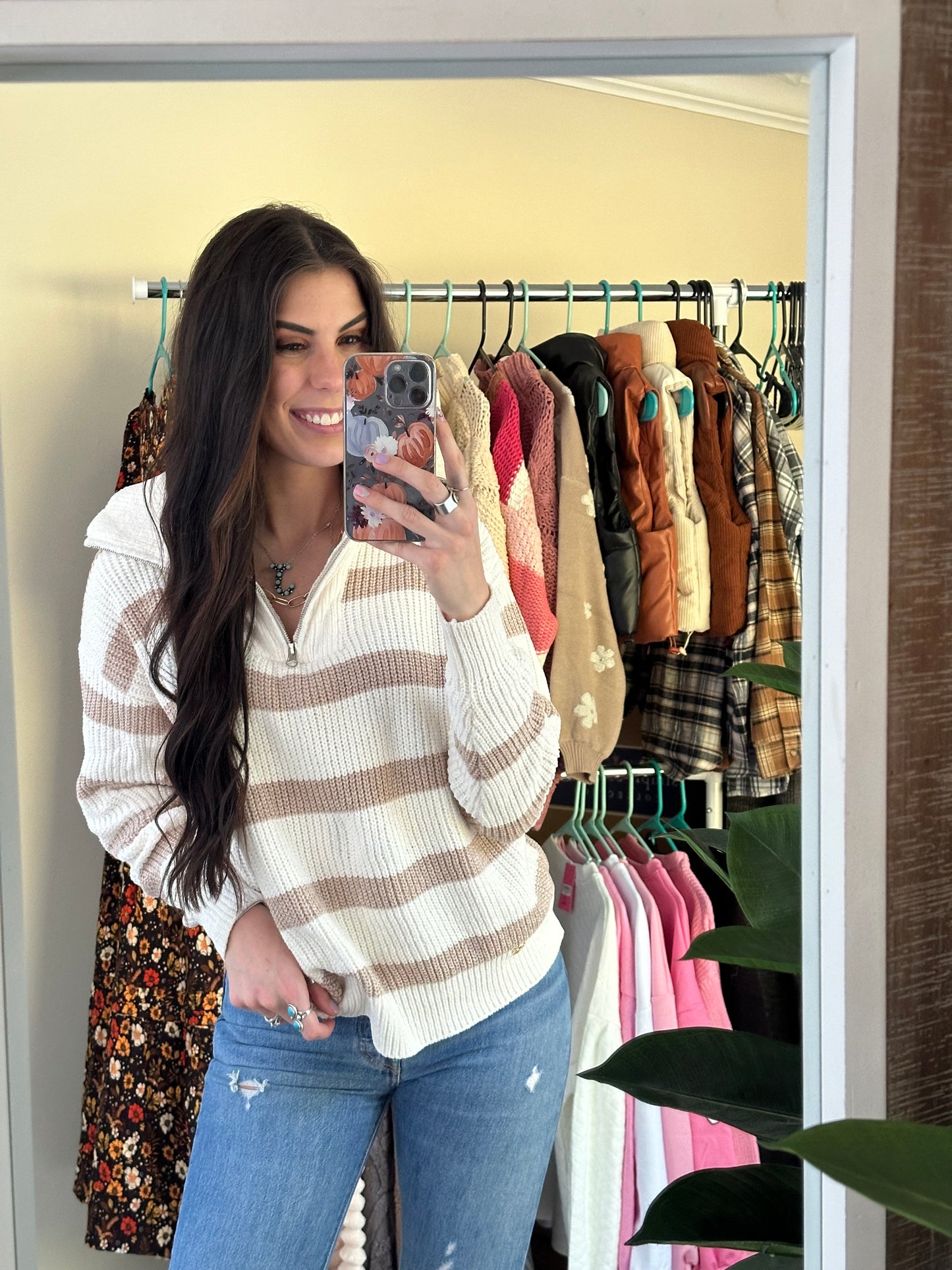 Simply Southern - Striped Sweater Quarter Zip - Desert