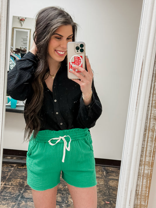 The Monica Gauze Shorts - Kelly Green