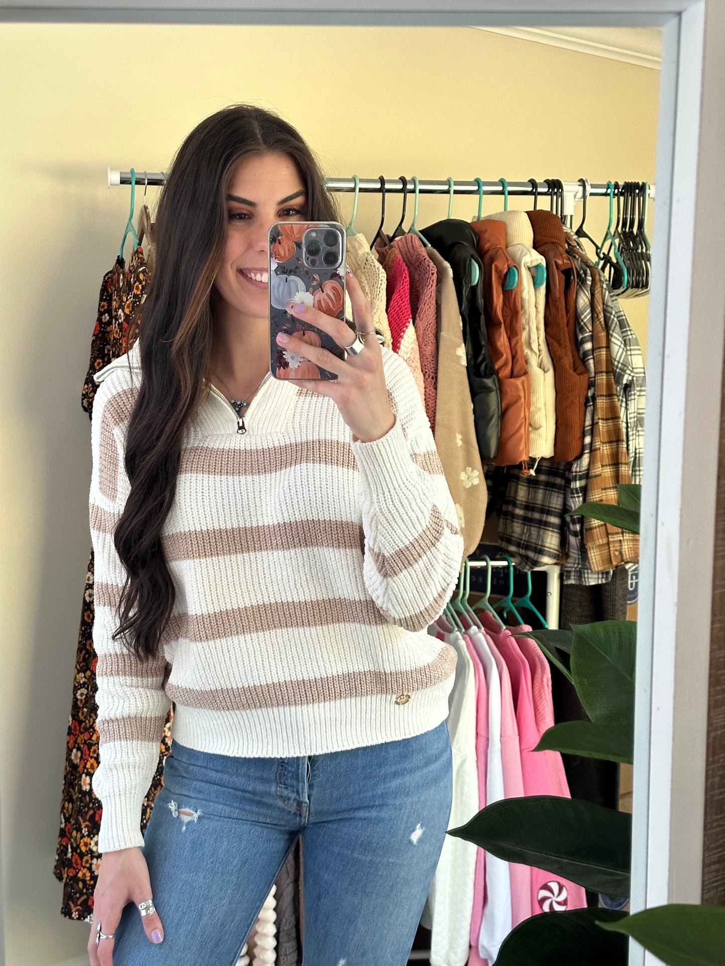 Simply Southern - Striped Sweater Quarter Zip - Desert