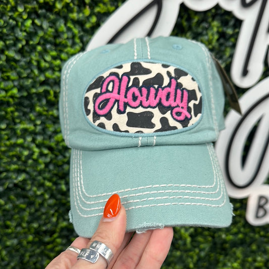 Vintage Look Howdy Leopard Patch Hat - Seafoam